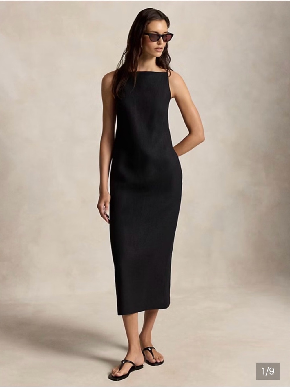 Zara Linen Blend Black Square Neck Midi Dress XS